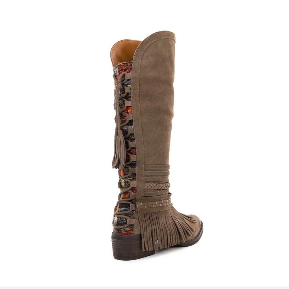 NIB Taupe Boho Chic Fringe Leather Western Boots - Picture 6 of 8